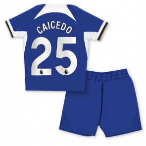 Chelsea Moises Caicedo #25 Replica Home Stadium Kit for Kids 2023-24 Short Sleeve (+ pants)